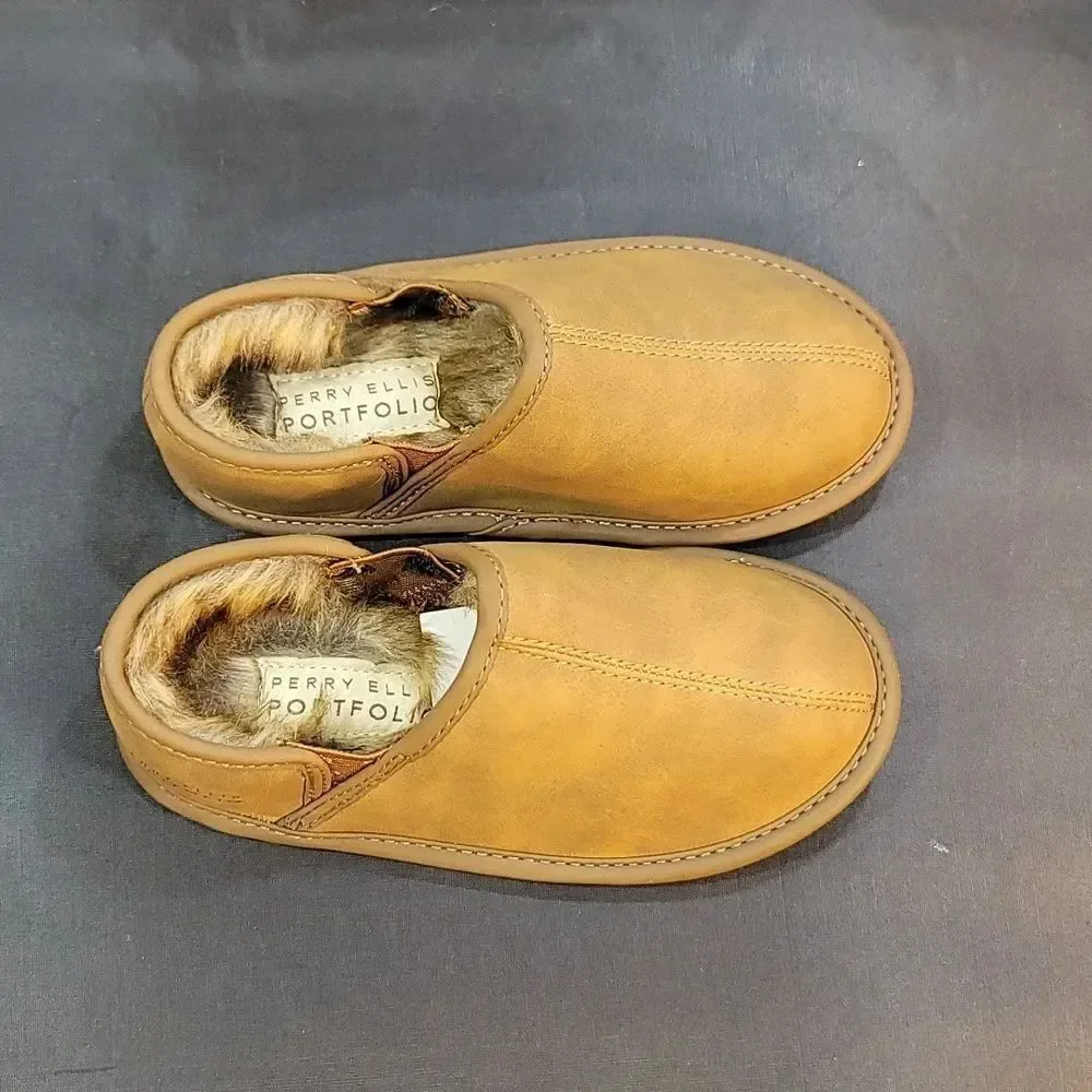 BRAND NEW PERRY ELLIS ROUND-TOE FAUX FUR INSOLE KIDS SLIPPERS